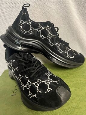 Gucci Black GG Crystal Embellished Run Sneakers